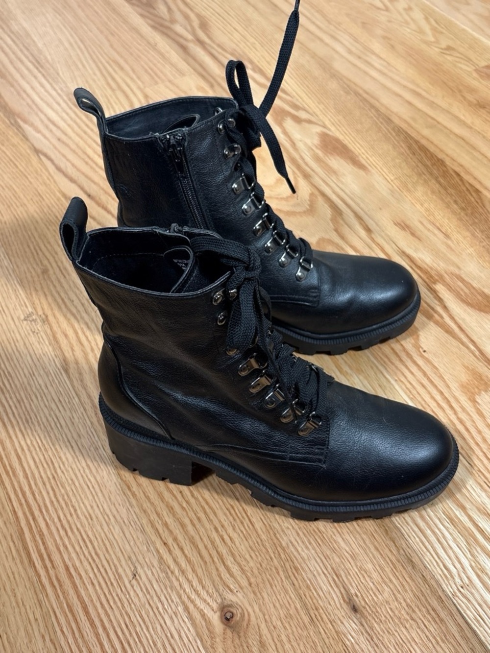 bp Black Lace-Up Combat Boots with Side Zipper